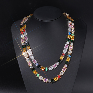 Bracelet de luxe en moissanite arc-en-ciel, serti de pierres multicolores taille émeraude et rondes, avec breloque croix, bijoux de déclaration hip-hop, cadeaux - Product Image 5