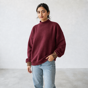 Pull léger en molleton de coton à col montant pour femme, broderie personnalisée, épaules tombantes, usage quotidien, prix abordable - Product Image 1