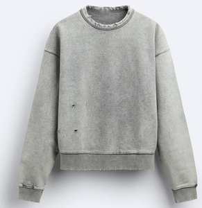 Sudadera Oversize de Cuello Redondo para Hombre, Color Liso, Algodón Lavado, Felpa Francesa, Anti-Pilling, Sudadera Distressed para Hombre - Product Image 6