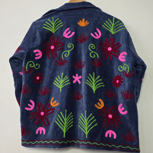 Morvi-Fab 2026 #64 Latest <b>Women</b>’s <b>Velvet</b> <b>Jacket</b> – Colorful Floral Embroidered Design with Striped Cuffs - Product Image 5