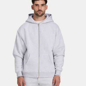 <b>Men's</b> Light <b>Grey</b> Zip-Up Hoodie 100% Cotton Knitted Regular Fit Casual Autumn Wear - Product Image 1