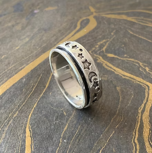 Unisex Star and Moon Textured 925 <b>Silver</b> <b>Spinner</b> <b>Ring</b> 7.0 Grams Minimalist Daily Wear Jewelry - Product Image 3