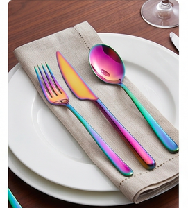 Rainbow Stainless Steel Flatware Set Fork Knife Spoon Modern Design High <b>Mirror</b> Polish Rust Resistant Metal Cutlery Party Use - Product Image 3