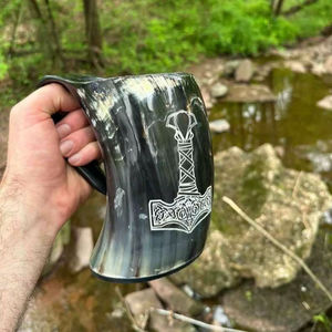 แก้วน้ำเขาสัตว์สไตล์ไวกิ้งแบบนอร์ดิก ขัดเงาอย่างเป็นธรรมชาติ แก้วเบียร์เขาสัตว์ ของขวัญสุดพิเศษ - Product Image 1
