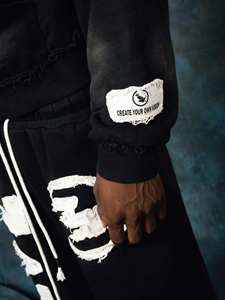 Ensemble de survêtement noir à capuche pour homme en coton, respirant, léger, coupe ample, style streetwear, fermeture éclair intégrale sur le côté - Product Image 5