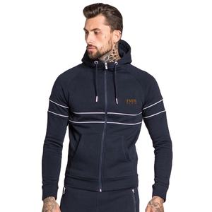 Sudadera con Capucha para Hombre, Color Azul Marino, Cierre Completo, con Rayas Laterales, Bolsillos, Cintura Elástica, Transpirable, Corte Regular, Ropa Casual de Otoño - Product Image 1