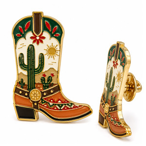 Pins de metal personalizados con diseño de botas de vaquero esmaltadas para regalos de recuerdo turístico de Texas City Country - Product Image 3