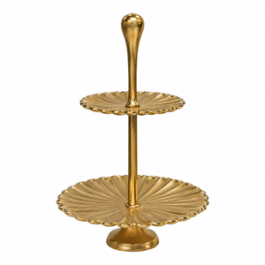 Support à gâteau à 2 niveaux en métal doré, plateau de présentation à étages en aluminium festonné pour cupcakes et desserts - Product Image 1