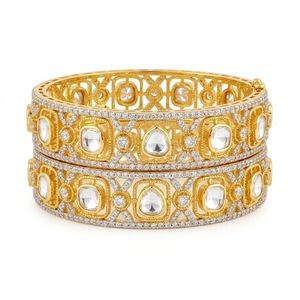 Bracelets Zyvory en argent 925 et moissanite, ensemble de bracelets Kada de luxe, certifiés avec le sceau Hall, style moderne pour femmes, mariage - Product Image 1
