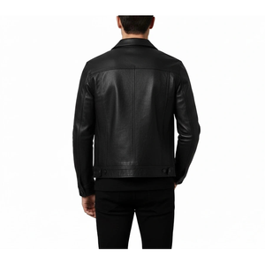 Chaqueta Bomber de Cuero Vacuno Negro Hecha a Mano para Hombre, Estilo Clásico con Botones, para Otoño, Impermeable, Resistente al Viento, con Forro Grueso de Algodón - Product Image 3