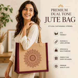 Sac fourre-tout en jute bicolore personnalisé de qualité supérieure, écologique, réutilisable, pour les courses et les cadeaux, avec poignée en coton, 30x30x15cm - Product Image 6