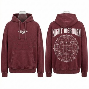 เสื้อฮู้ดดี้ประดับเพชรเทียมสีแดงเลือดหมู สไตล์สตรีทแวร์ ทรงโอเวอร์ไซส์ คุณภาพสูง ผลิตโดยผู้ผลิตเสื้อฮู้ดดี้ประดับอัญมณีและลูกปัด - Product Image 1