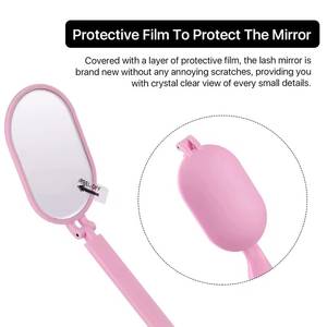 Pink Wall Mounted <b>Magnifying</b> Stainless Steel <b>Makeup</b> <b>Mirror</b> with Oval Shape Long Handle Matte Finish for Lash Extension - Product Image 6