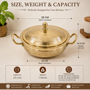 Cacerola de Latón Grabada a Mano con Tapa y Asas, 2.5L, Olla de Lujo para Mantener la Comida Caliente, para Hoteles, Restaurantes y Servicios de Catering - Product Image 5