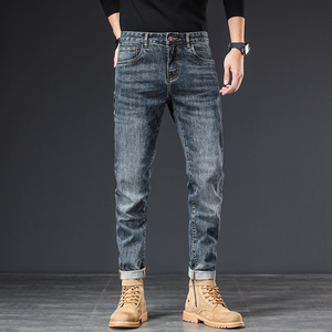 Jean en denim coupe droite pour homme, style décontracté chic, imprimé, pour le printemps, pantalon de travail tendance de marque - Product Image 1