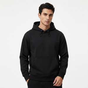 Sudadera con Capucha Negra para Hombre, 100% Algodón, Felpa Francesa, Corte Regular Informal, Color Sólido, Diseño con Bolsillo, Ropa de Otoño - Product Image 2