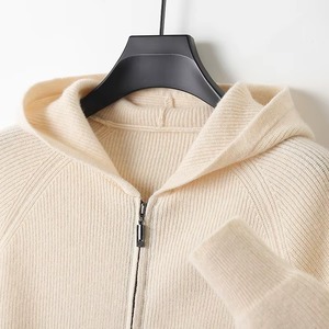 Men 100 Merino Wool Sweater Hooded Zipper <b>Cardigan</b> Autumn Winter Thickened Knit Large Size Casual Autumn Wear <b>Beige</b> <b>Long</b> Sleeve - Product Image 5