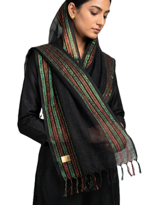 Chal de Algodón Suave y Duradero para Mujer, a Rayas, Largo y Ligero, con Ribete Negro, Verde, Rojo y Dorado, Tradicional, para Uso Diario en Todas las Estaciones - Product Image 1