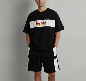เสื้อยืดคอกลมแขนสั้นผ้าฝ้าย 100% ดีไซน์ใหม่สำหรับผู้ชาย ระบายอากาศได้ดี สวมใส่สบาย สไตล์ลำลอง ทูโทน ทรงปกติ ชุดเซ็ตเสื้อยืดกับกางเกงขาสั้น ไซส์พลัส สำหรับฤดูร้อน - Product Image 1
