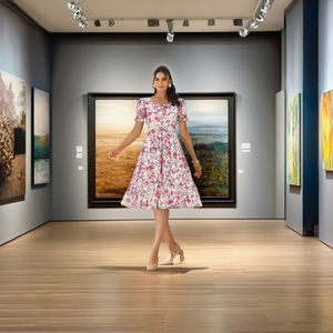 ชุดเดรสดีไซเนอร์ NORZY PARIS GEORGETTE ความยาวปานกลาง เอวธรรมชาติ พิมพ์ลายดิจิทัล - Product Image 2