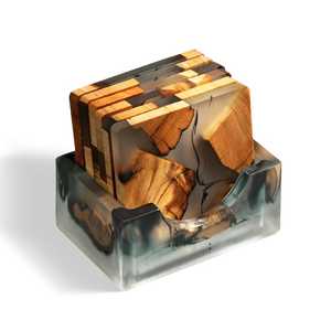 Sous-verres carrés modernes en résine et bois, faits à la main, décoratifs pour table basse, ensemble de 350 mm de diamètre, 5 mm d'épaisseur MN - Product Image 6