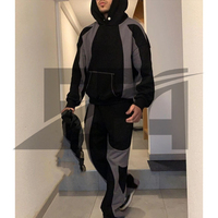 Ensemble de survêtement unisexe streetwear épais et grande taille, comprenant un sweat à capuche vierge à cordon de serrage effet délavé et un pantalon de survêtement ample évasé à jambe large, 100% coton