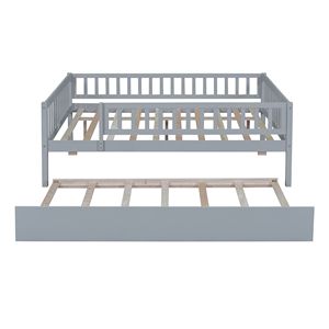 Letto a giorno in legno grigio a grandezza naturale per bambini con letto estraibile e sponde di sicurezza - Product Image 6