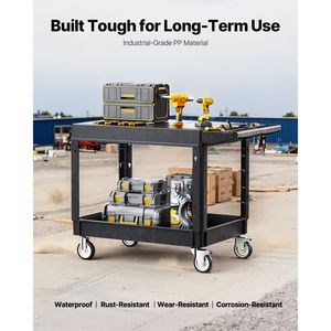 Carrello Utilitario in Plastica Resistente con Capacità di Carico di 250 kg, 94 x 64,5 cm, 2 Ripiani e Ruote Girevoli a 360° - Product Image 5
