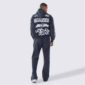 Conjunto Deportivo Personalizado para Hombre: Sudadera con Capucha y Pantalones Acampanados de Chenilla con Cremallera, Efecto Desgastado por el Sol - Product Image 5