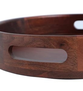 Plateau circulaire en bois, fait main, surface polie, grain de bois naturel, plateau de service avec poignées, décoration pour la maison et la cuisine - Product Image 6