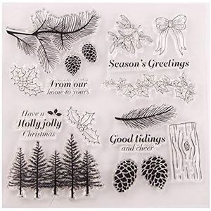 1 timbro trasparente X-mas Forest Holly Jolly per la creazione di biglietti e scrapbooking, timbro decorativo natalizio - Product Image 1