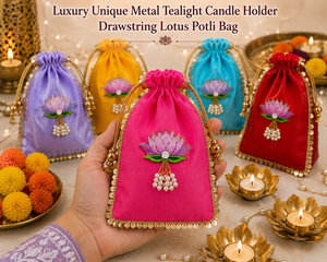 Handmade Lotus Potli Bag Metal <b>Tealight</b> Candle Holder Luxury Gift Bag Diwali Return Gifts Wedding Party Favor Home Decoration - Product Image 1