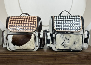 Famous Brand Designer Luxury Hand Tooled Checkered Leather Diaper Backpack Cowhide Business Travel Sport Backpacks <b>for</b> <b>Men</b> Women - Product Image 4