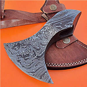 Tête de hache viking à double lame de qualité supérieure, polie à haute brillance, à dos plat, en acier à haute teneur en carbone, acier Damas, manche en bois, qualité industrielle - Product Image 1