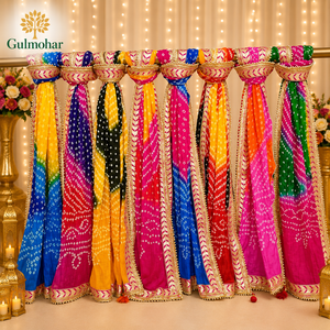Organza Bandhani Silk Indian Dupatta Embroidered Border Tassels Fashionable Multiple Colors Diwali Wedding <b>Gift</b> - Product Image 4