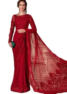 高端奢华纱丽设计巴基斯坦民族时尚未缝合派对服装