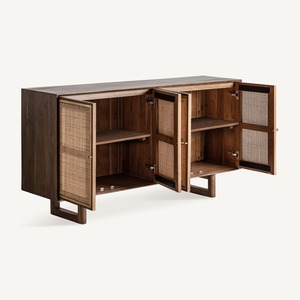Buffet moderne en teck et rotin avec portes en cannage naturel – Console de rangement de luxe pour salon, hôtel et villa - Product Image 3