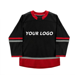 Jersey de Hockey sobre Hielo Personalizado con Logotipo Frontal, Negro y Rojo, Malla Transpirable, Unisex para Adultos, Manga Larga, Impresión Sublimada - Product Image 1
