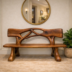Banc de salon en bois massif artisanal Luxali Price Factory, disponible en différentes tailles, avec dossier sculpté, fabrication OEM possible. - Product Image 2