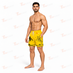 <b>Men's</b> <b>Yellow</b> Palm Tree Print Swim <b>Shorts</b> Quick Dry Drawstring Board <b>Shorts</b> Casual Beach Wear <b>Men</b> Beach <b>Shorts</b> - Product Image 2