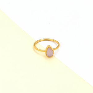 Chalcedony Pear <b>Ring</b> Checker Cut 6x8mm Lab Created Handmade Gold Plated Gemstone Soft Pink Teardrop Minimalist Boho Unisex - Product Image 3