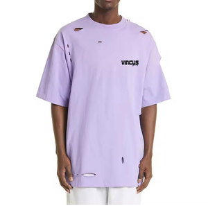 เสื้อยืดพิมพ์ลายสีพื้นทรงหลวมสไตล์ดิสเทรสสำหรับผู้ชายใส่หน้าร้อน ผ้าฝ้าย 100% เสื้อยืดดิสเทรส ผลิตในปากีสถาน - Product Image 1