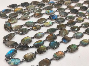Chaîne de connecteurs en labradorite naturelle, forme libre, briolette facettée, bordure irrégulière, 12 à 15 mm, vendue au mètre - Product Image 3