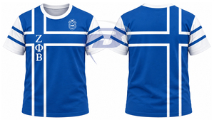 T-shirt d'été personnalisé pour femmes de la sororité Zeta Phi Beta, bleu et blanc, lettres grecques brodées, style preppy, col rond, t-shirt décontracté - Product Image 3