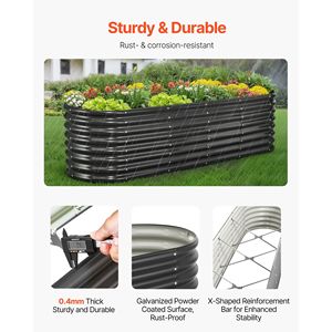 Grand bac à fleurs ovale en métal galvanisé pour jardin extérieur, 8 x 2 x 2 pieds, design à fond ouvert, pots et jardinières - Product Image 3