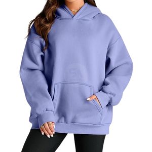เสื้อฮู้ดโอเวอร์ไซส์สีลาเวนเดอร์ พิมพ์โลโก้ตามสั่ง สำหรับผู้หญิง ฤดูหนาว แขนยาว ไหล่ตก ผ้าฟลีซหนานุ่ม คุณภาพสูง - Product Image 5