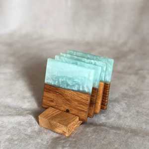 Juego de posavasos de madera natural y resina con diseño de ondas azules, diseño moderno para vajilla, tapetes y almohadillas antideslizantes para mesa, mantel individual. - Product Image 2