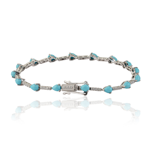 Elegant Most Trending Design Real 14K White <b>Gold</b> Turquoise & Diamond Sleek Tennis Bracelet Fine Unisex Wholesale Jewelry - Product Image 5