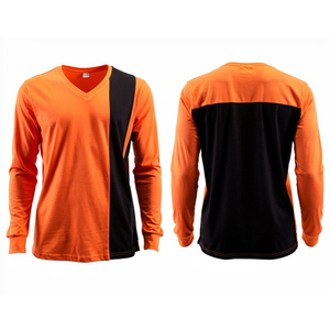 Men's Orange Black Long Sleeve T-Shirt V-Neck Casual Regular Lightweight Tee Shirts Men 100% Cotton Summer <b>TShirts</b> Mens - Product Image 4