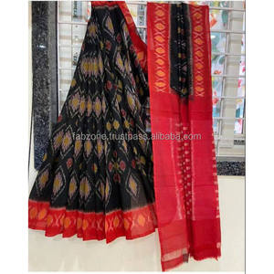 Ropa de fiesta amarilla y roja Saree de impresión digital de lino - Product Image 5